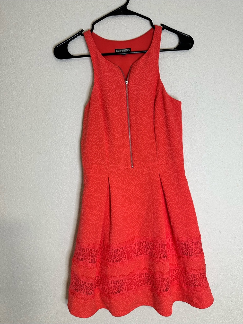 Express Coral Red Sleeveless Fit & Flare Dress with Zip Front